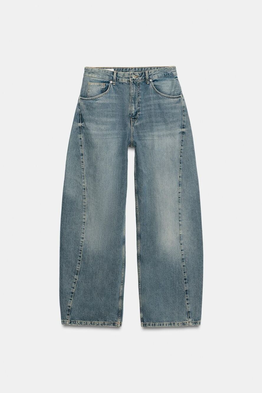 Zara Women’s Baggy Mid-Rise Oversize Seam Detail TRF Medium Wash Jeans Size 4